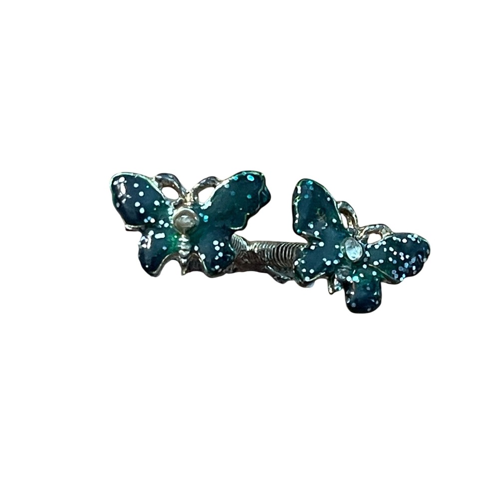 00095 - Vintage Butterfly Hair Clip Alligator Style Silver Tone Green Accent